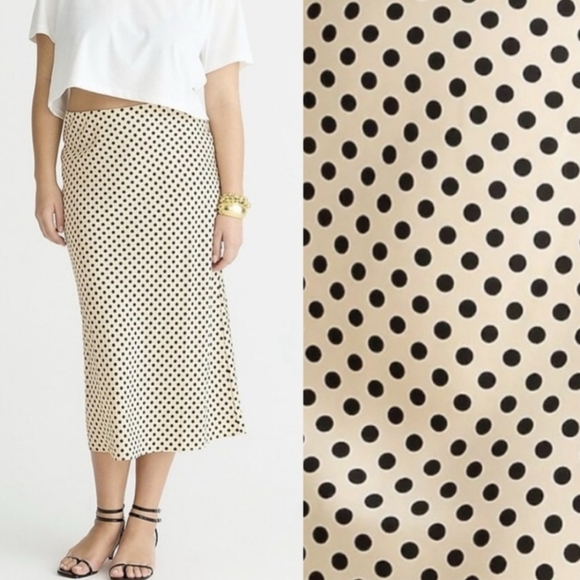 J. crew gwyneth satin slip skirt charmeuse luster Polka Dot Black/Cream Medium - Picture 1 of 12